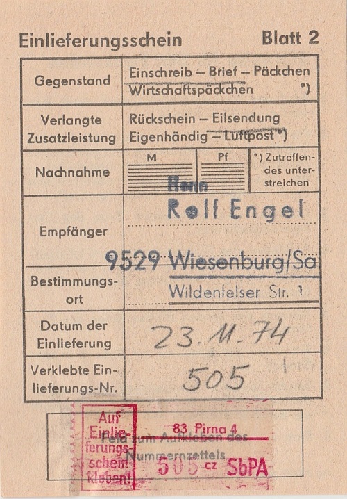 zugeh&ouml;riger Einlieferungsschein